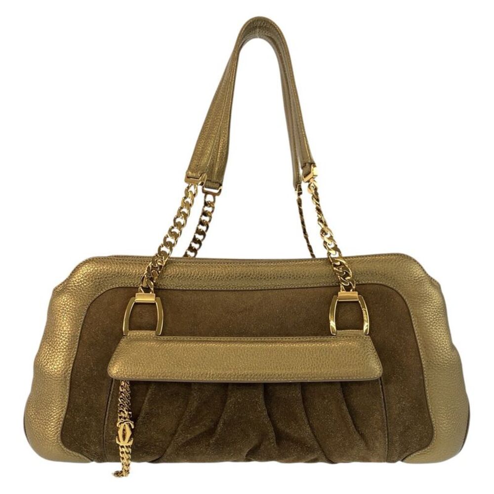 Cartier La Dona Gold Brown Suede Leather Shoulder Bag